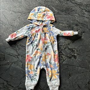 Carter's White and Blue Footies with Integrated Hood